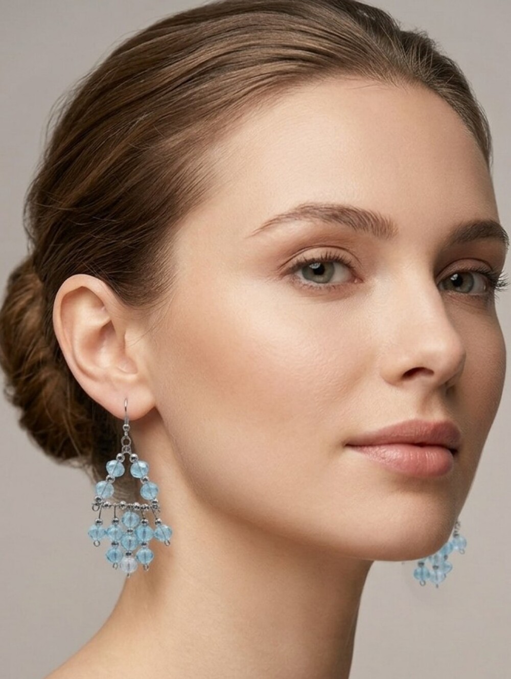 Handcrafted Delicate Light Blue Crystal Chandelier Earrings